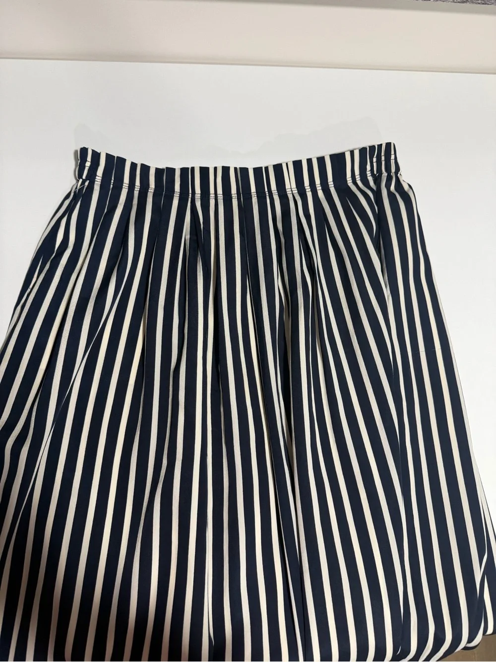 J. Crew Navy and White Vertical-Striped Midi Skirt